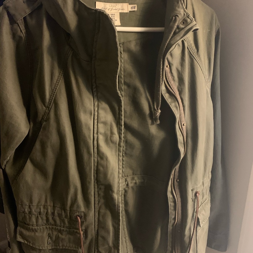 Army green hooded utility coat